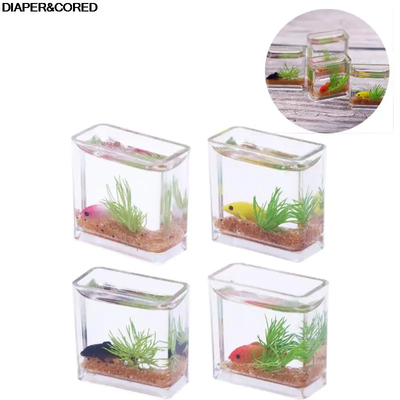 1Pc 1:12 Dollhouse Miniature Fish Tank Simulation Aquarium Home Decor Toy Doll House Accessories