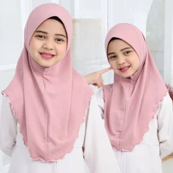 H120 Teenage girls plain hijab hats muslim scarf islamic headscarf hat amira pull on headwrap beautiful 10 years girl scarf