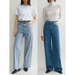 TT @ LUXURY-Women's Casual Versatile Jeans, High Waist, Cotton Wide Leg Pants, Commuting Style, Autumn, Winter, 2024