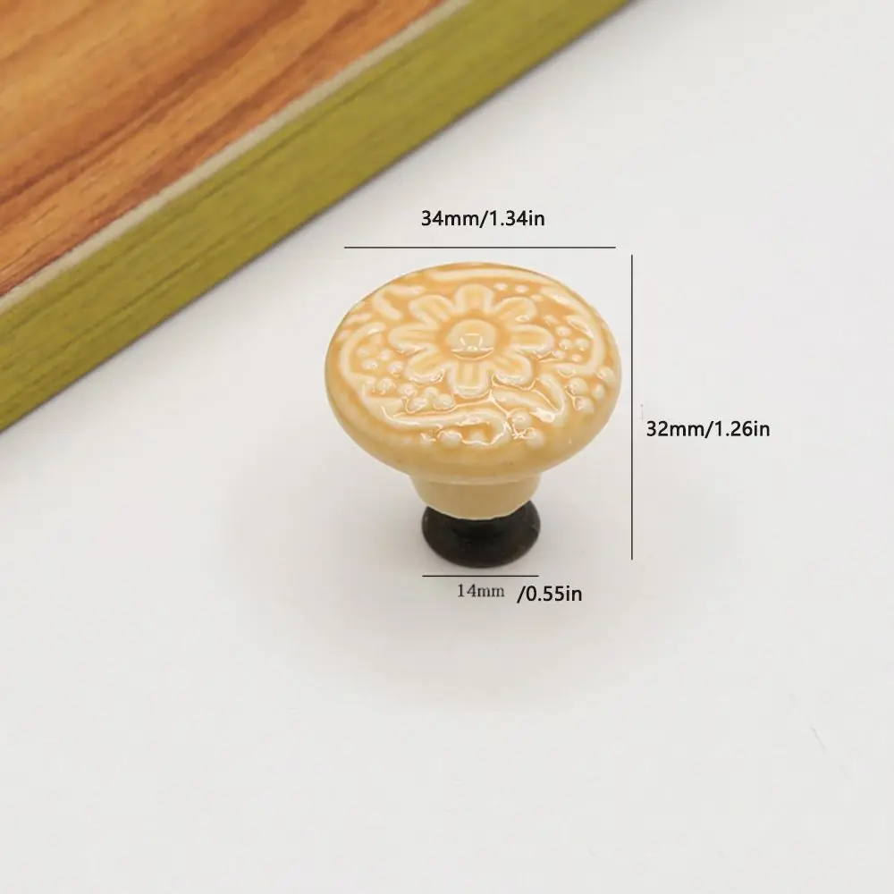 Vintage Single Hole เซรามิค Knob ดึงจับรอบลิ้นชักดอกไม้พื้นผิวลูกบิดประตูตู้