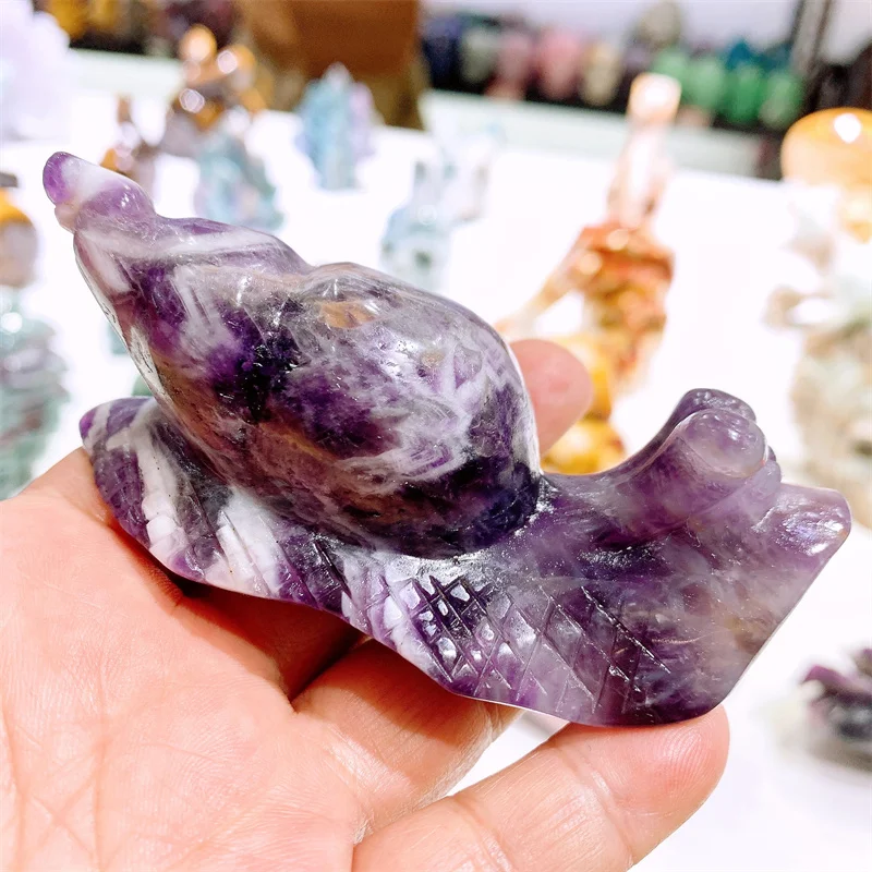 

Natural Dream Amethyst Snail Carving Healing Birthday Present Energy Fengshui Home Decoration Gift 1pcs