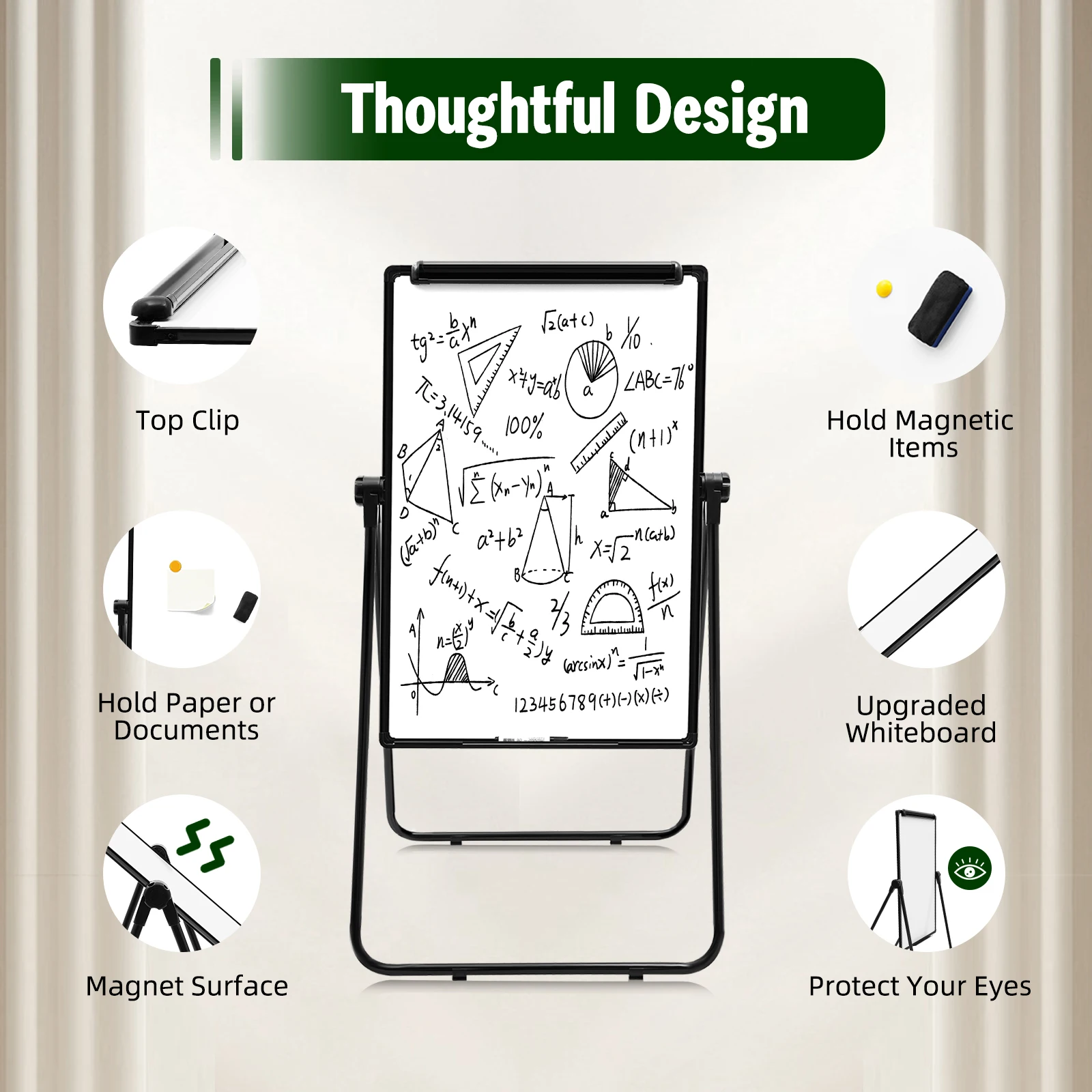 양면 건식 지우기 보드, 스탠드가 있는 36x24인치 휴대용 화이트보드 - 높이 조절 가능, 360 °   회전, 사무실, 교실용