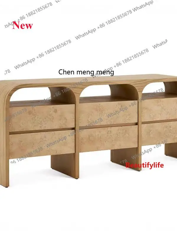 

02A Retro solid wood dining side cabinet log color, with drawer storage, antique door cabinet against the wall in the living roo