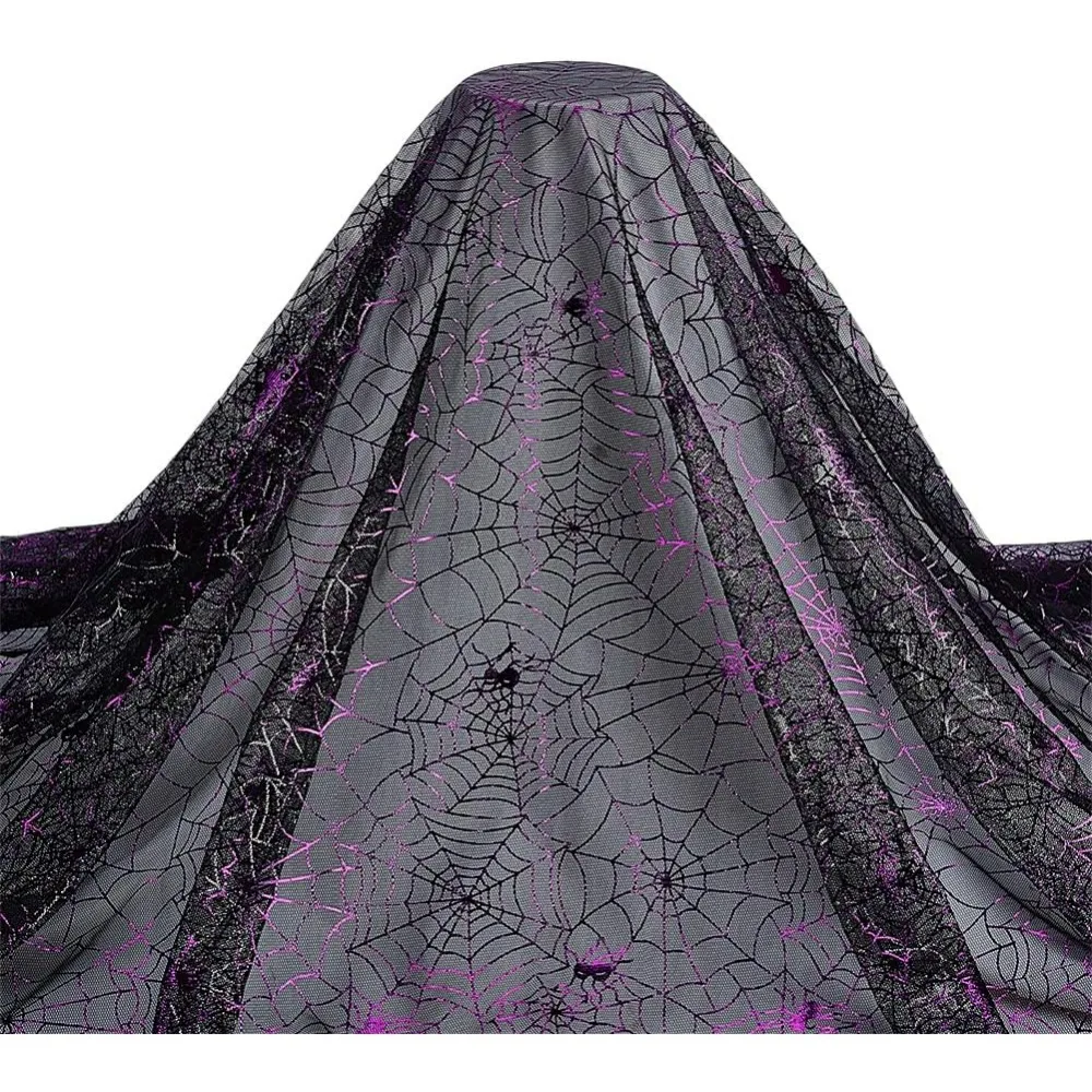 Halloween Purple Spider Web Fabric 39.4x59 inch Black Spiderweb Net Fabric Halloween Witch Crafts Costume Veil Hat Making Kit