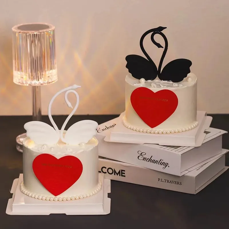 1PC Valentine's Day Swan Cake Decoration Black and White Swan Cake Confession Plugin Home Office Desktop Soft Rubber Ornaments