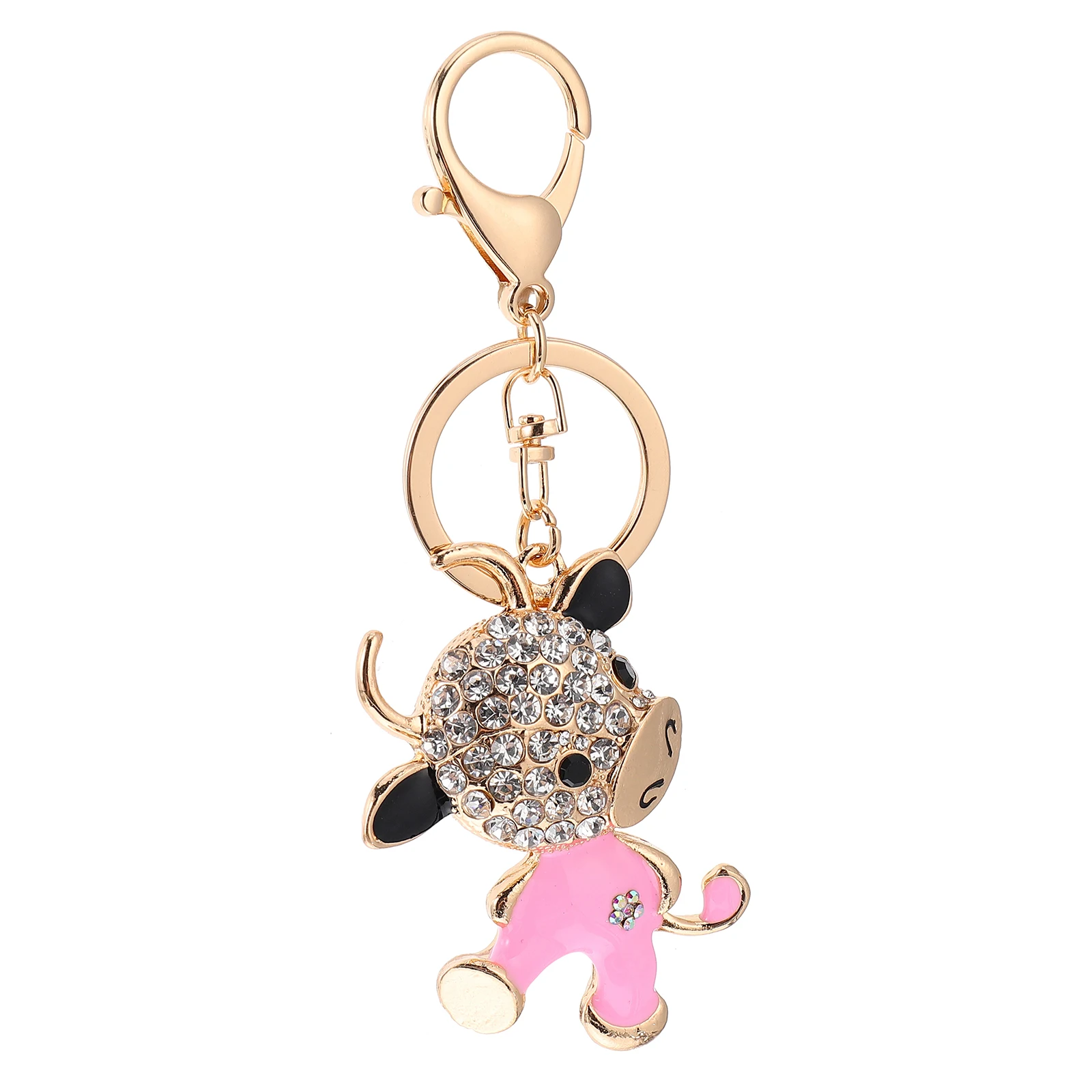 

Oil-Inlaid Rhinestone Chinese Zodiac Ox Keychain Adorable Calf Pendant For Bag Car Key Decor Spring Festival Gift Metal Key Ring