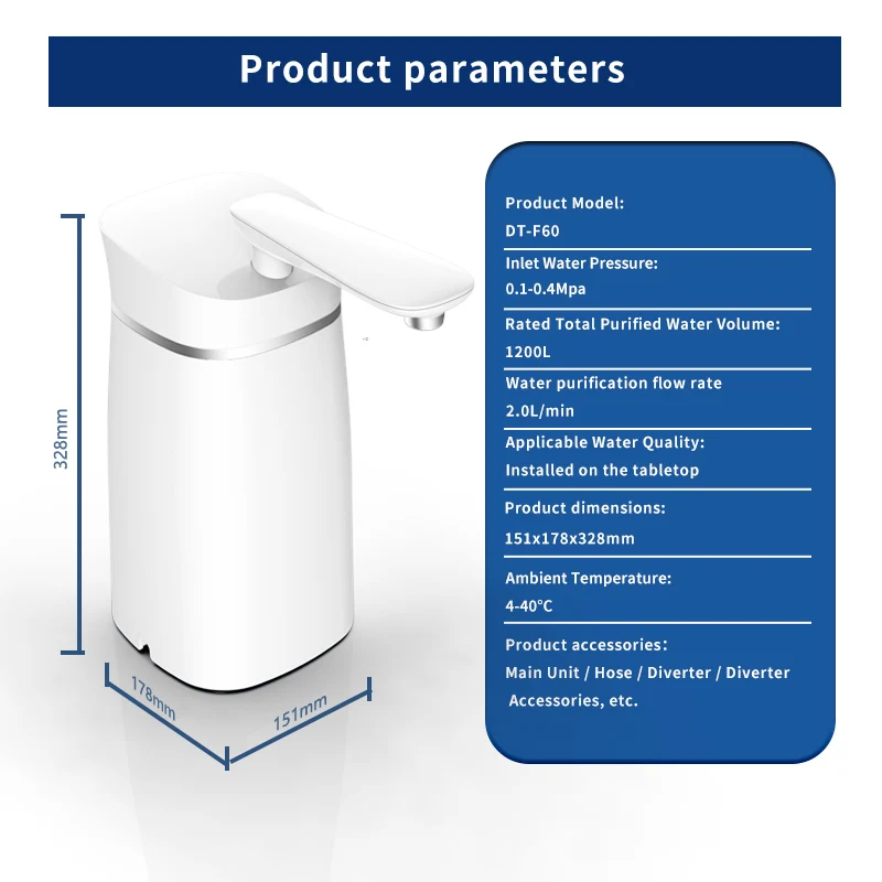 Portable desktop four-stage ultrafiltration water purifier, hydrogen-rich natural mineral alkaline water 3L/min