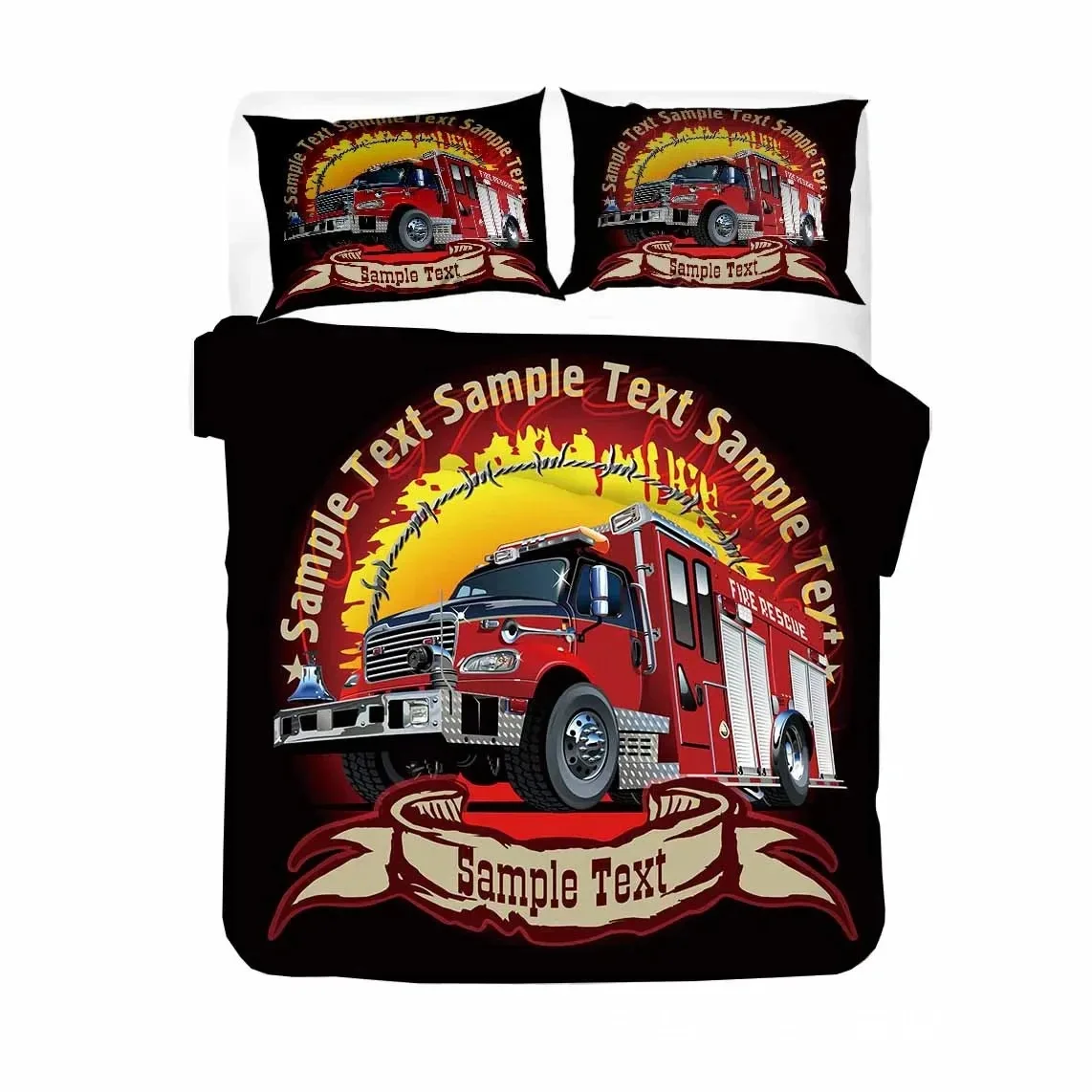 

Firefighter Truck Red Firemen Car Comfortable Duvet Quilt Cover Pillowcase Bedding Set Children Bedroom Decoration Home Textile