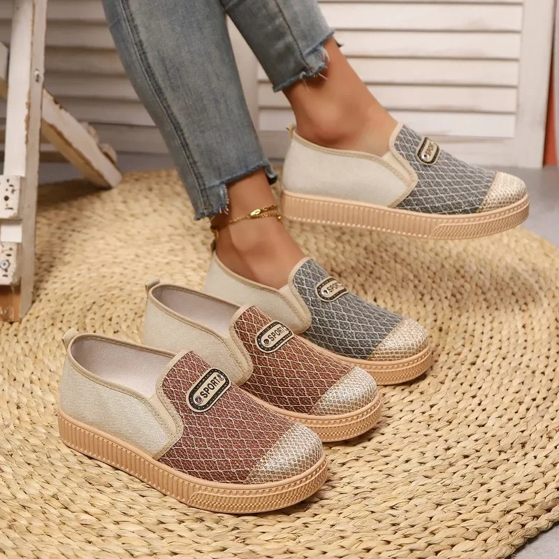 

2025 New Hot Sale Women's Shoes Slip on Women's Vulcanize Shoes Round Toe Sequins Solid Outdoor Platform Casual Comfortable Shoe