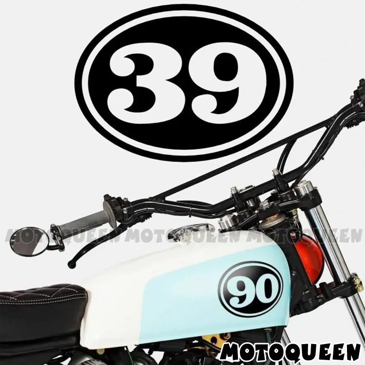 4X Custom Cafe Racer Number Vintage Motorcycle Decal Oval Fuel Tank Side Cover Helmet Stickers For Kawasaki Vespa Ducati Aprilia