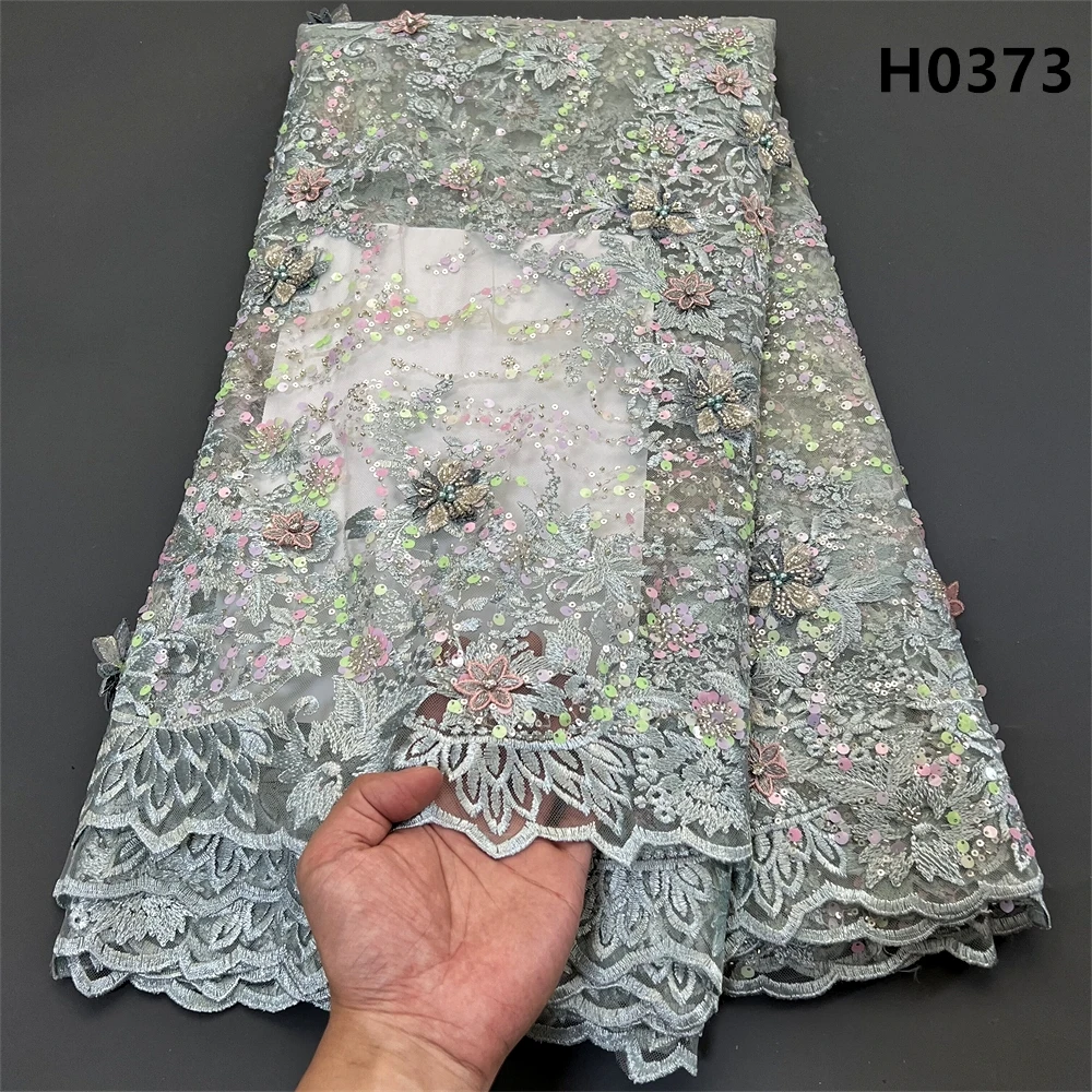 African Nigerian Tulle Lace Fabric,High Quality，Sequins EmbroideryBeaded, French GuipureWedding Party Dress, 5Yards, 2024