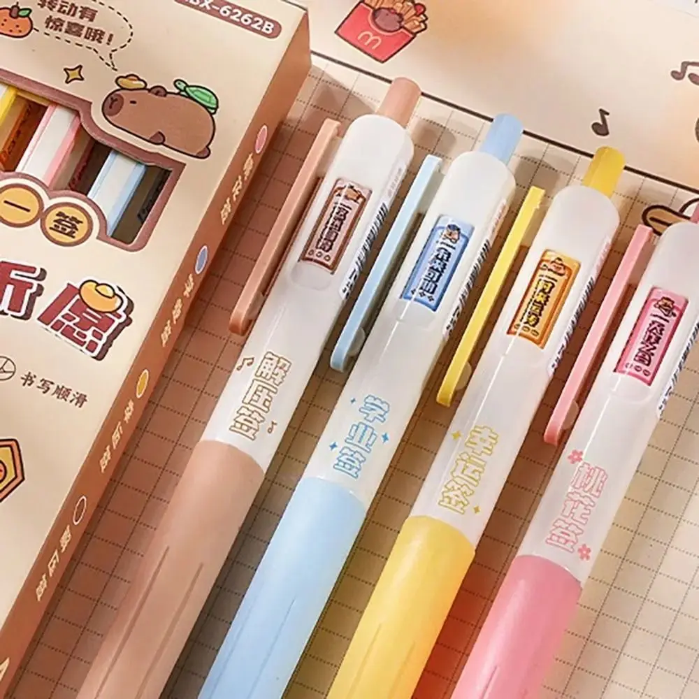 4PCS Kawaii Capybara Gel Pen Lucky Blessings Soft Grip Writing Signature Pen 0.5mm Nib Cartoon Press Changing Pen Kids