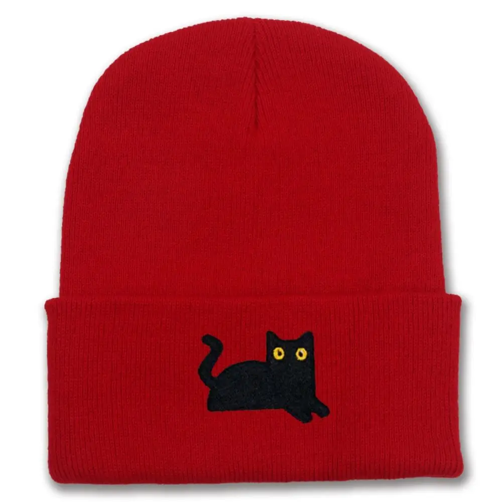 Modische, niedliche, bestickte Katzen-Strickmütze, warme, bestickte Strickmütze, dicke Wollmütze für den Winter, Herbstmütze – Detail 11