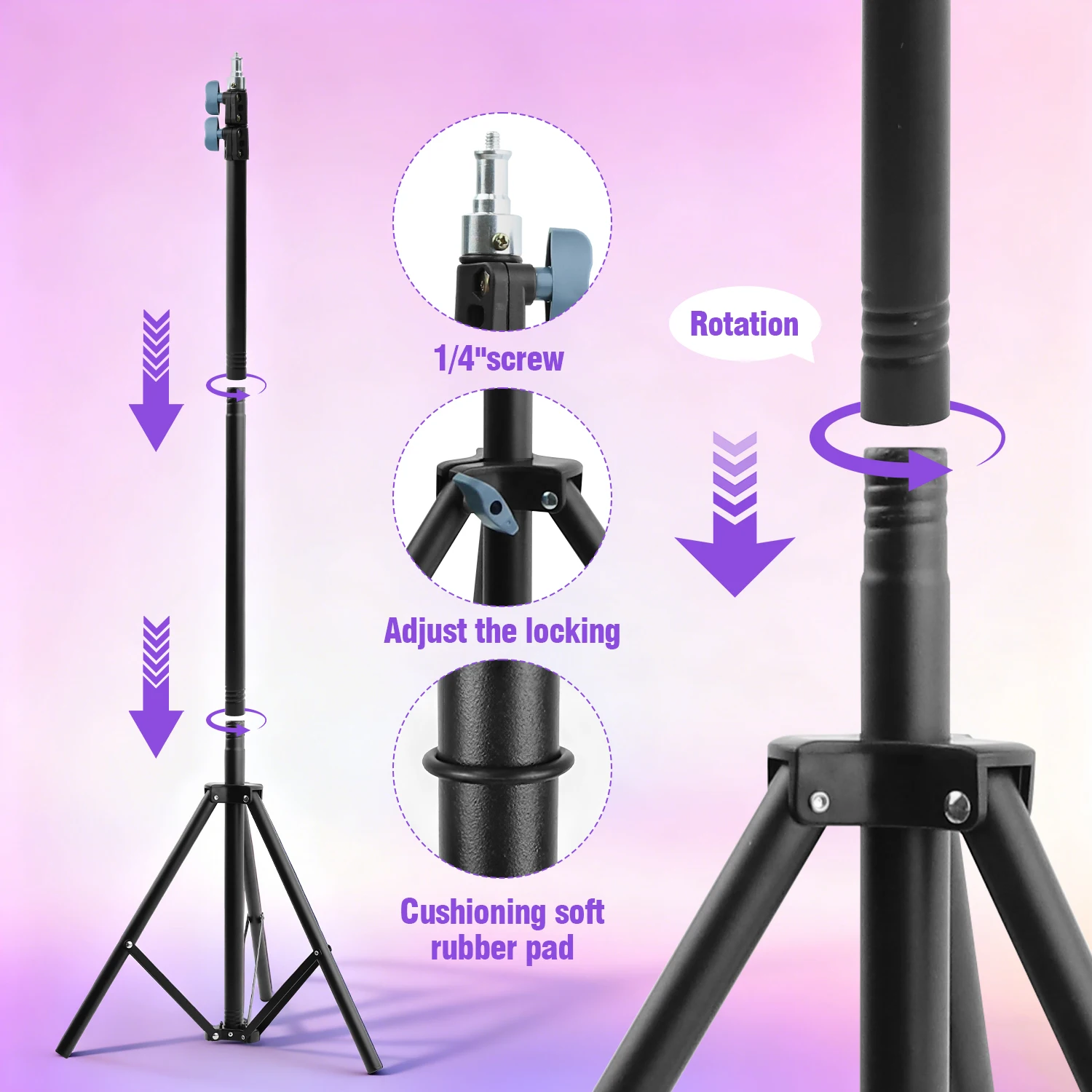 ضوء حلقة RGB قابل للتعديل مقاس 10 بوصات ومجموعة حامل ثلاثي القوائم 180 سم، 101 وضع إضاءة، حامل قابل لضبط الارتفاع حتى 70 بوصة مع حامل هاتفين #5