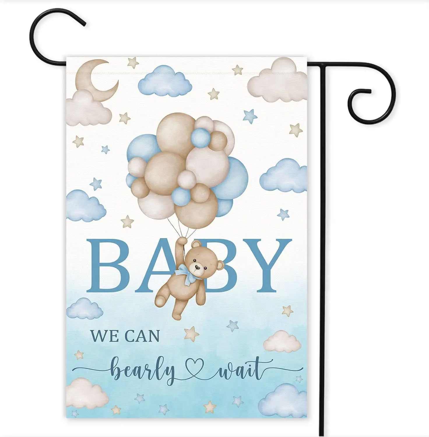 Blue Bear Baby Shower Garden Flag, 12x18 Inch Double Sided We Can Bearly Wait Baby Garden Flag, Baby Shower Birth Announceme jjp
