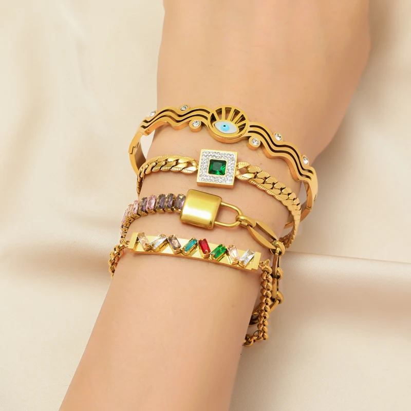 EILIECK 316L Edelstahl Grünes Kleeblatt Zirkon Halskette Armband Ohrringe Trendy Für Frauen Neues Party-Geschenk Luxus-Schmuck 3er-Set – Detail 8