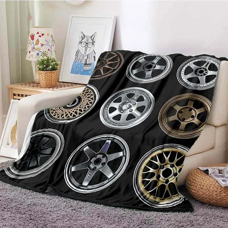 BBS Wheel Rim Flannel Blanket Racing Car 3D Print Throw Blanket Soft Warm Nap Blanket Sofa Bed For Car Modification Fans Gift