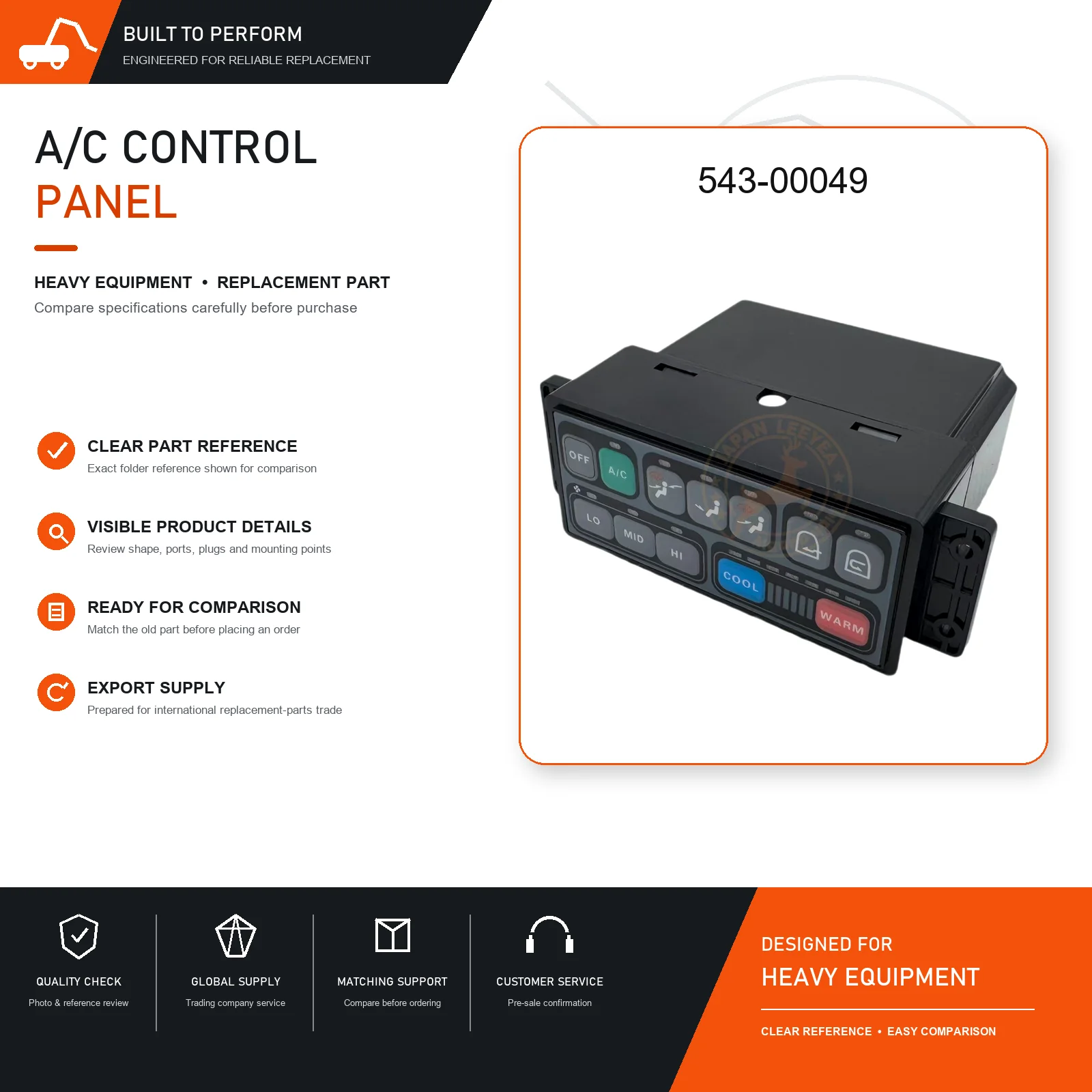 Cab Air Conditioning Control Panel 543-00049 Replacement for Construction Machinery