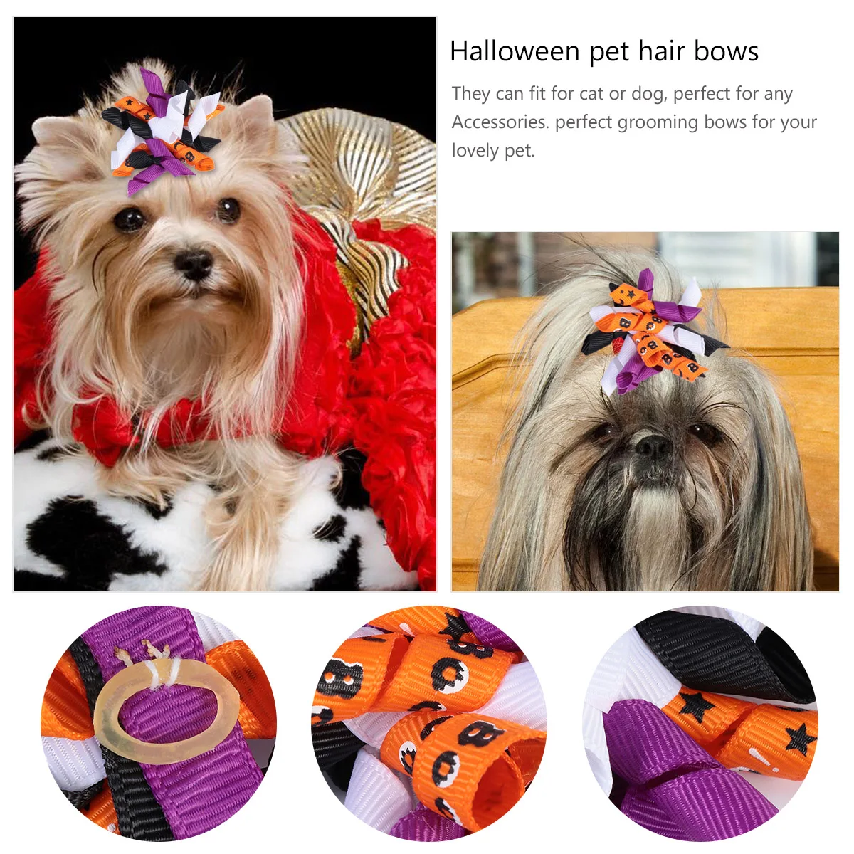 

10 Pcs Pet Dog Decoration Set Halloween Grooming Bows for Hair Christmas Cloth Ties Rubber Bands