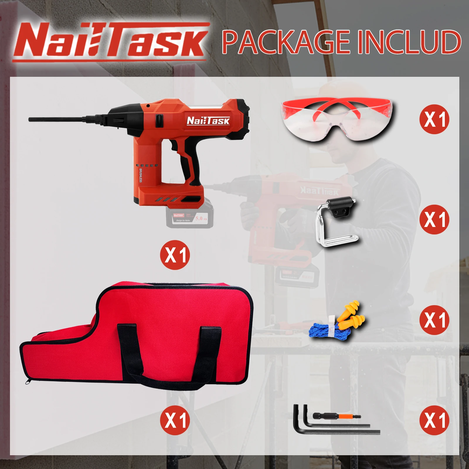 Chiodatrice isolante senza spazzole a batteria NailTask compatibile con batteria Makita (senza batteria) per parete isolante in lana di roccia