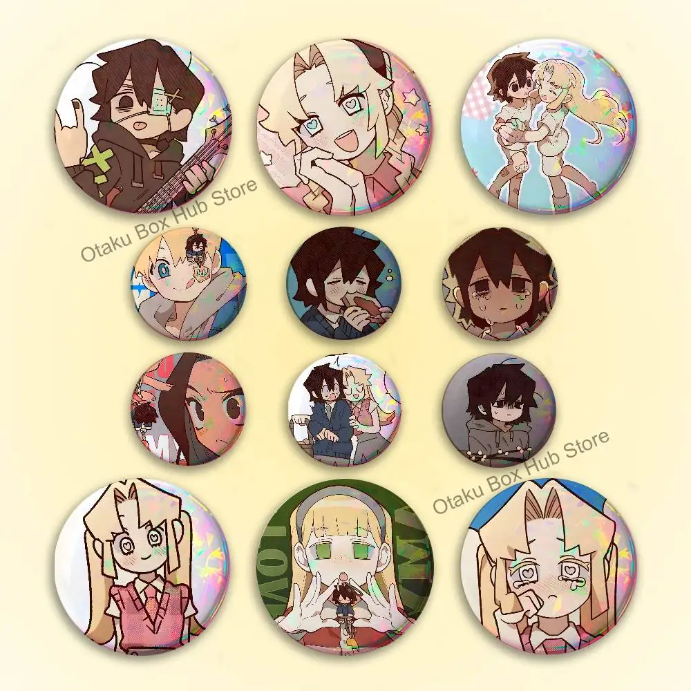 I Love A-Amy Anime Reflective Pin Tinplate Round Brooch Cartoon Cosplay Badges for Bag Hat Toys Gifts