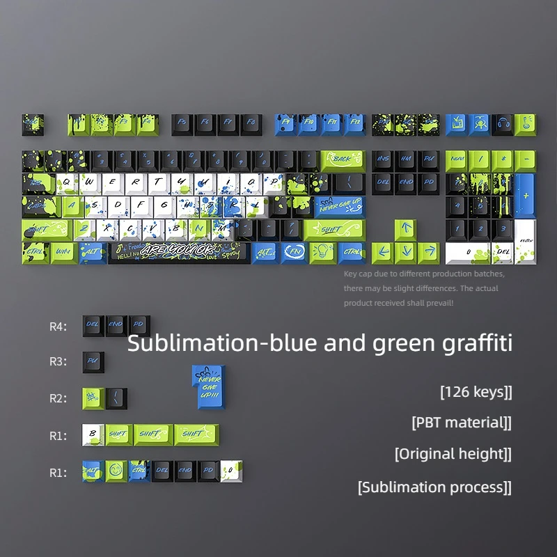 Newly Launched Keycap Graffiti Style Keycap Thermal Sublimation Process 126 Keys PBT Original Height Suitable for Keyboard DIY