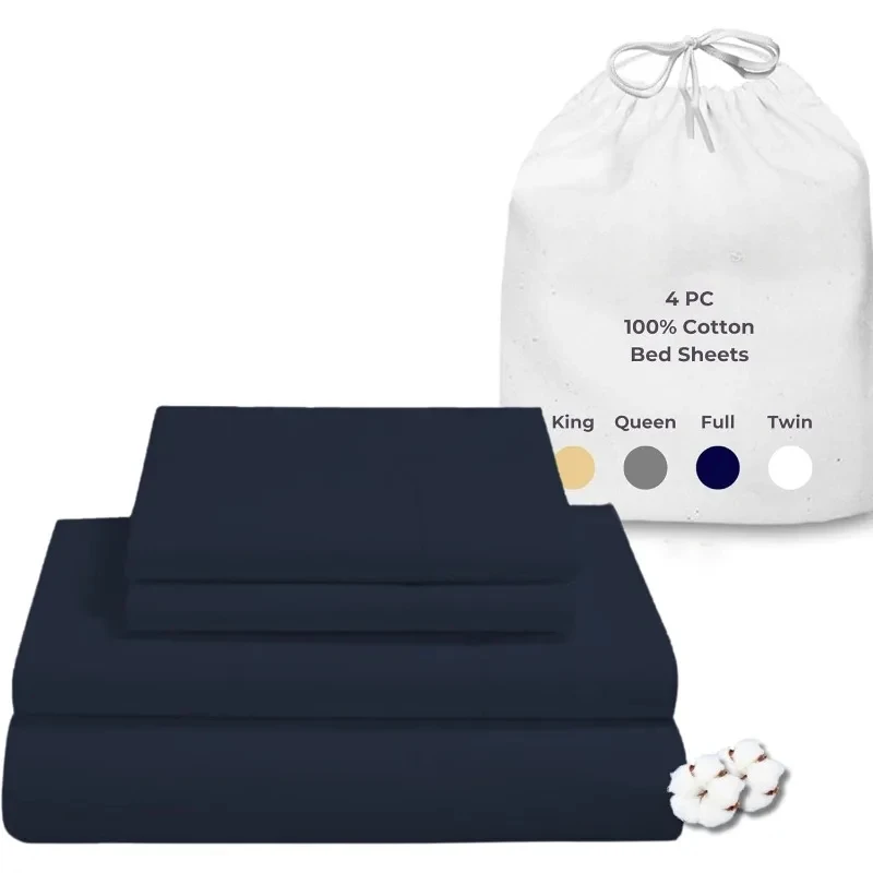 

100% Cotton Sateen 4 Piece Bed Sheet Set – 400 Thread Count, Ultra Soft Luxury Sheets with 15” Deep Pockets