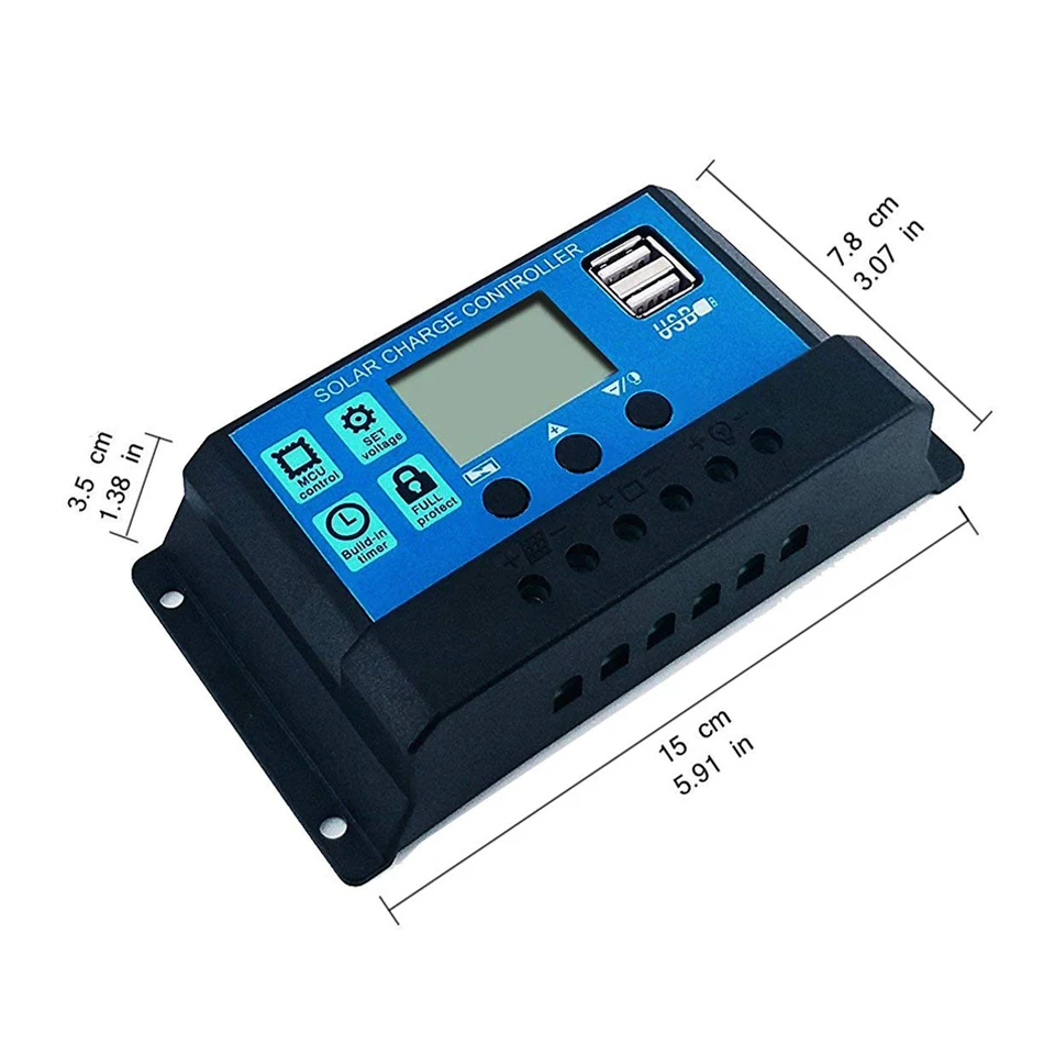 60A Solar Charge Controller 12V 24V Voltage Regulator for Solar Panel System with LCD Display Dual USB Charger for Photovoltaic image 5