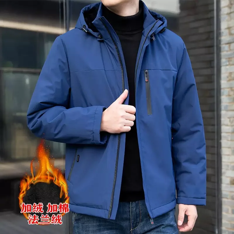 

Winter Fashionable Solid Color With Thick Fleece and Warm Hooded Cotton Jacket For Men's Casual Loose Sports High-Quality Jacket