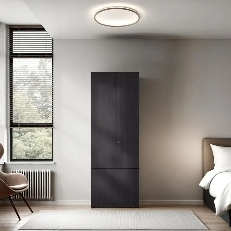 Armoire haute à 3 portes avec 4 étagères – Armoire autoportante pour chambre ou entrée en finition wengé