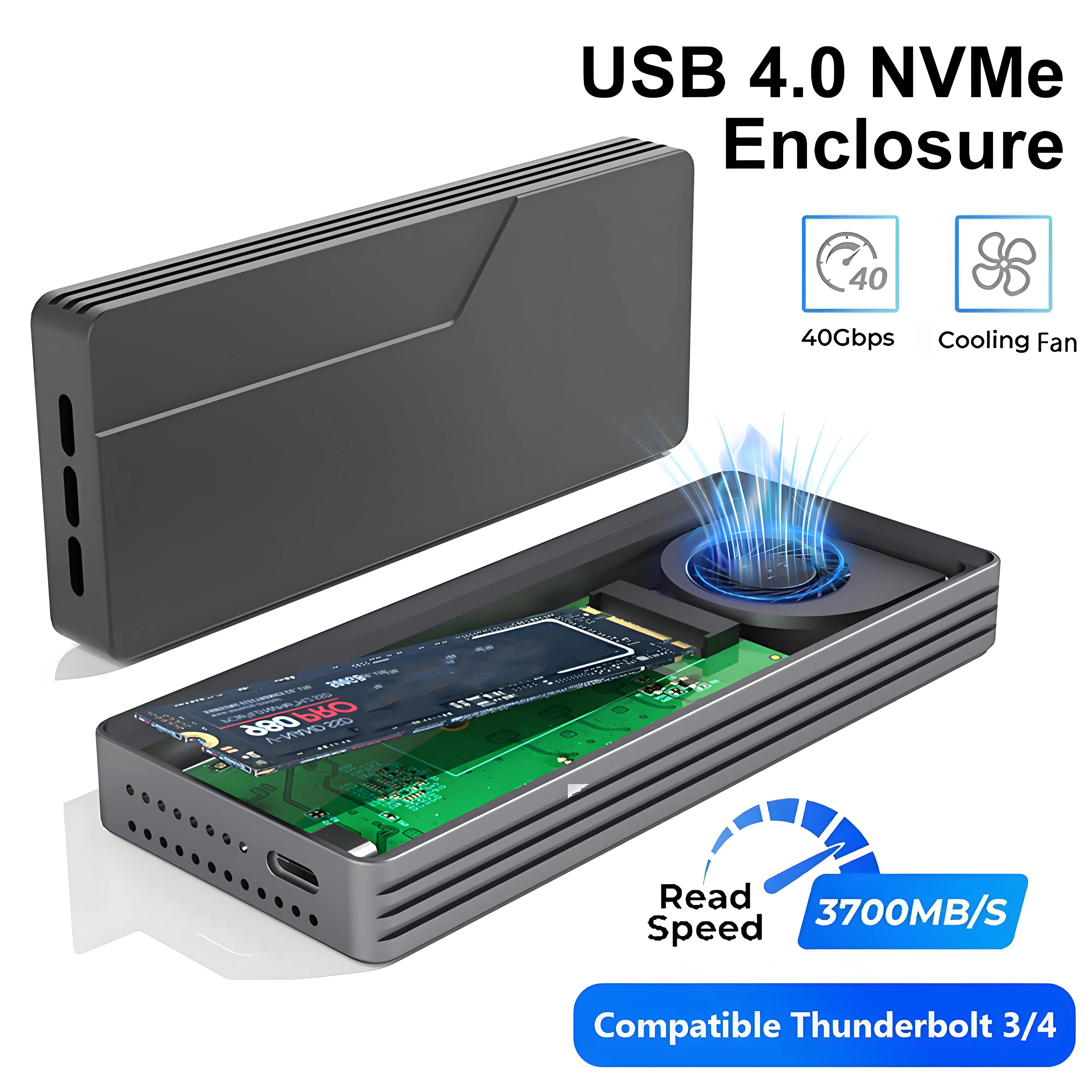 

Корпус M.2 NVMe 40 Гбит/с USB4 SSD Externa Case PCIe4.0 Type C M2 Алюминиевый жесткий диск с вентилятором для Thunderbolt 3/4 Mac PC