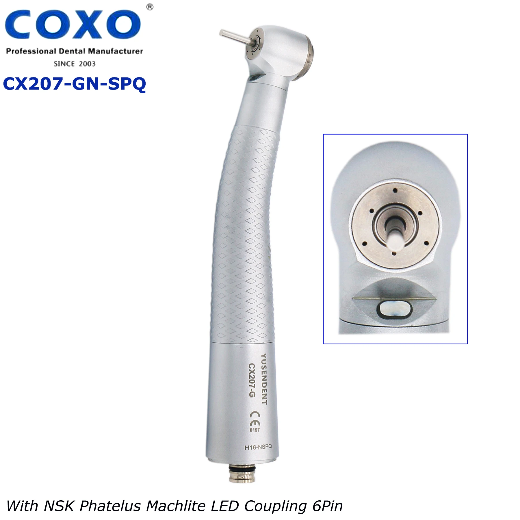 

COXO Dental Fiber Optic High Speed Handpiece CX207-GN-SPQ For NSK Phatelus Mach Coupling 6 Holes