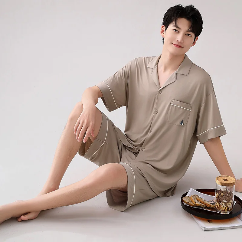 Summer Modal Short Sleeved Men's Pajamas Sets Pijamas Hombre Button Cardigan Pyjamas For Men Sleepwear Suit Homewear M-XXXL