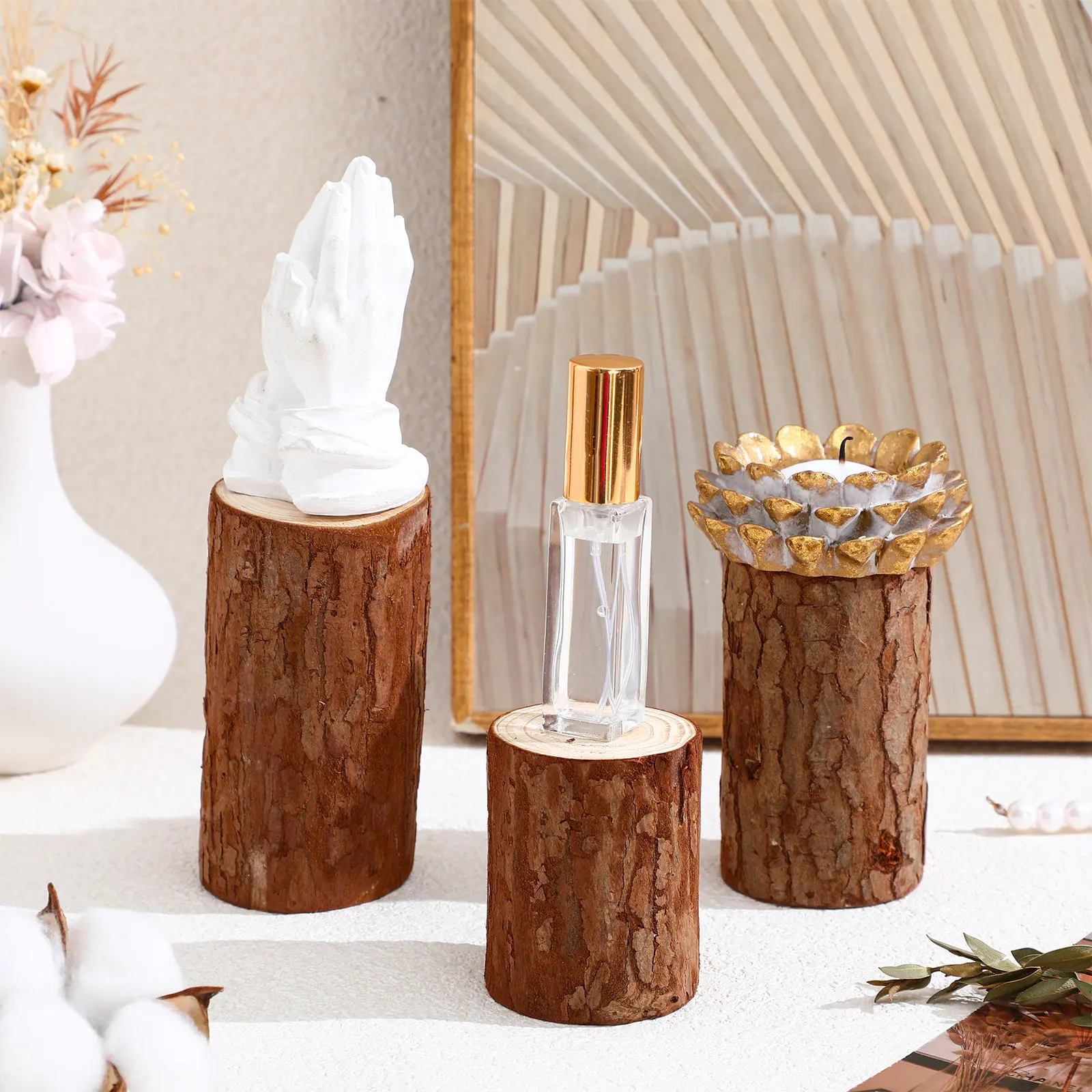 3Pcs Tree Stump Wood Stump Natural Cedar Rustic Display Stand Tea Light Holder Wedding Decor Tree Stumps