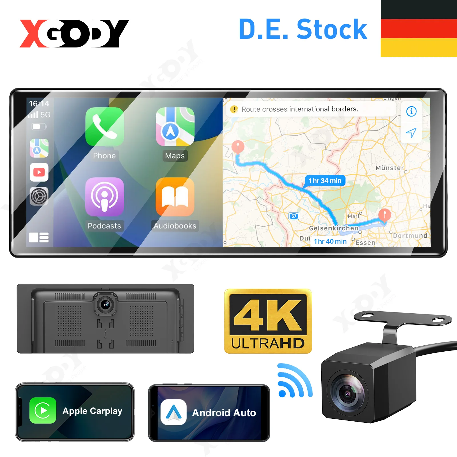 

XGODY 11.3" Wireless CarPlay & Android Auto Dash Cam ADAS 4K DVR Bluetooth Audio AUX GPS Navigation Dashboard Video Recorder