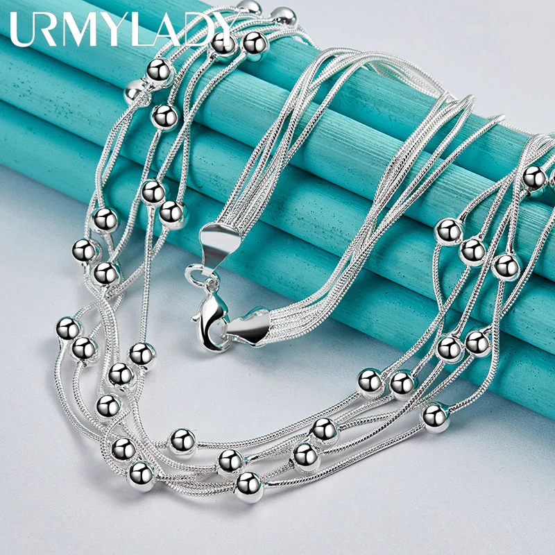 

URMYLADY Elegant 925 Sterling Silver Multilayer Necklace with Beaded Snake Chain for Women Weddings Casual Attire Jewelry