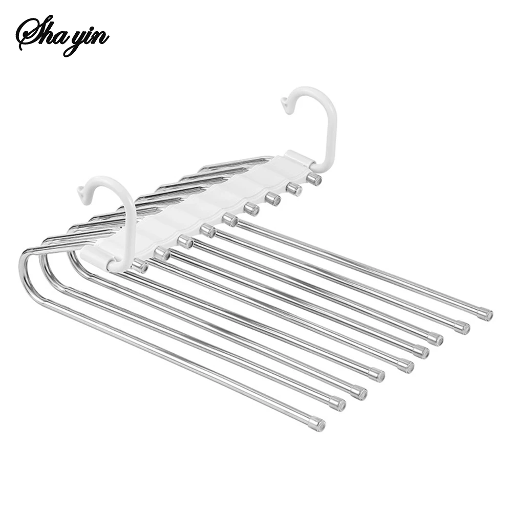 Multi-functional 9 in 1 Trouser Storage Rack Closet Organizer Adjustable Pants Tie Storage Shelf Stainless Steel Clothes Hanger