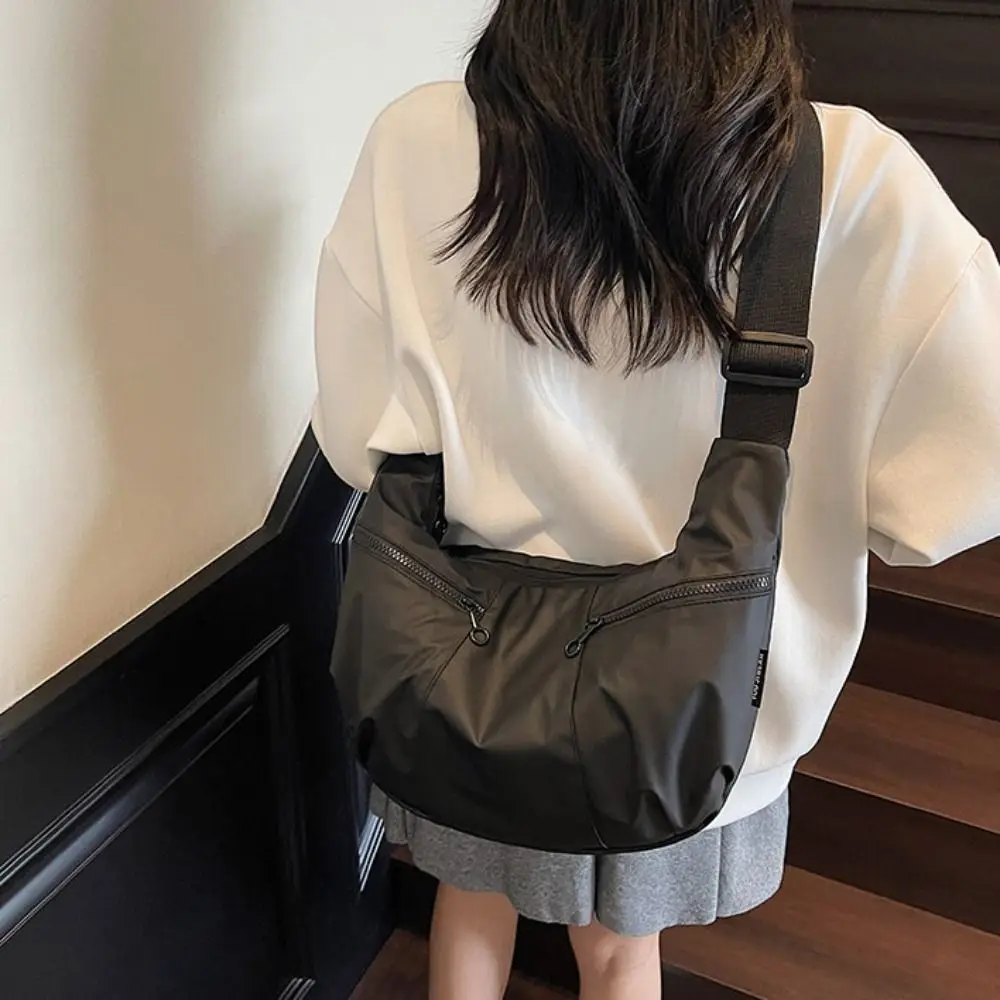 

Pouch Black Crossbody Bag Large Capacity Solid Color Waterproof Shoulder Bag Oxford Cloth Adjustable Strap Sports Fitness Bag