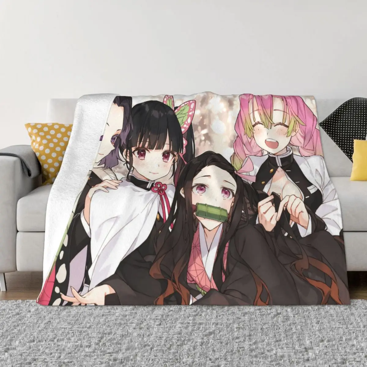 

Kawaii Demon Slayers Girl Blankets Anime Cartoon Flannel Awesome Soft Throw Blanket for Bedspread Summe