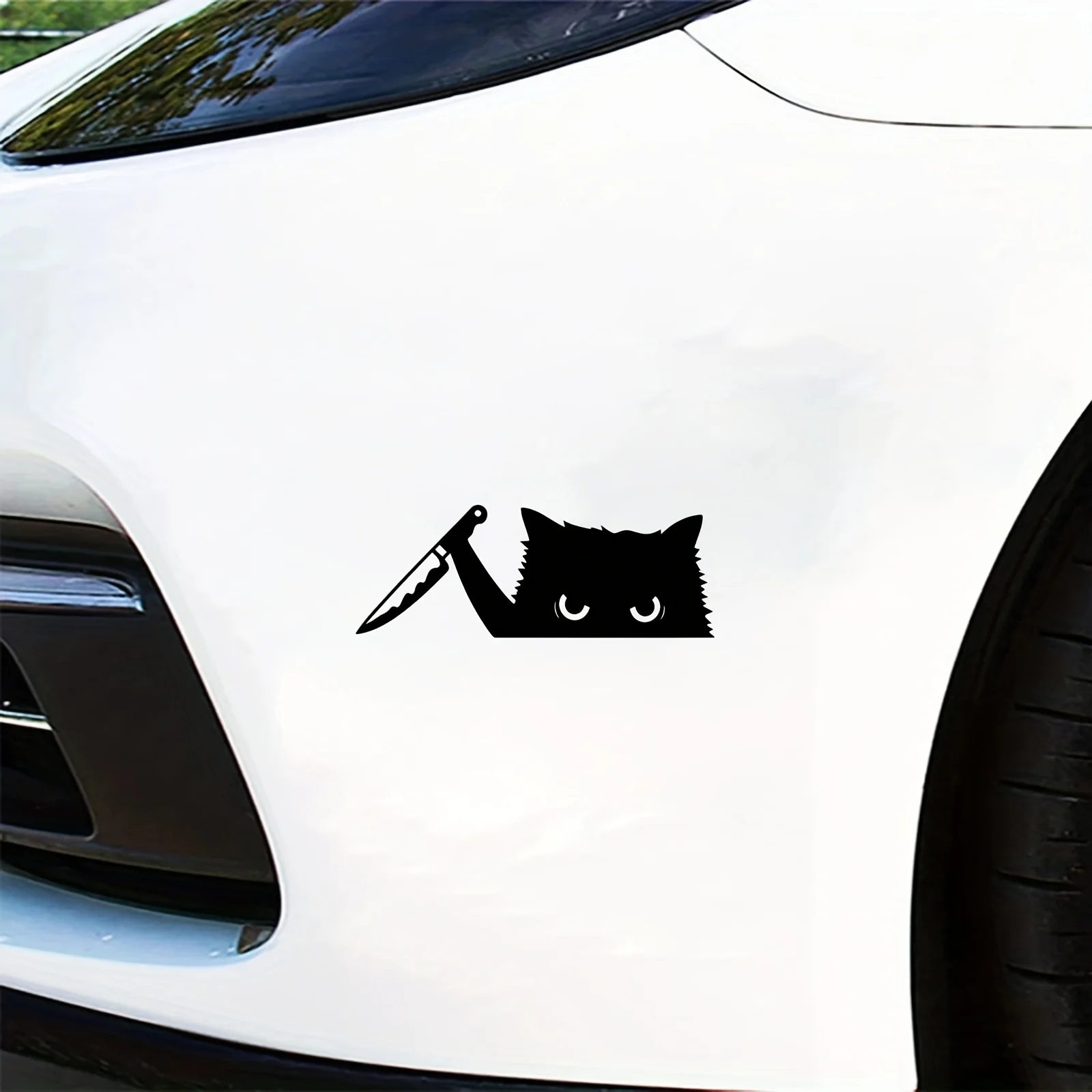 Lustige schwarze Katze mit Messer Grafik-Aufkleber, wasserfeste Aufkleber für die Dekoration des Auto-Rückspiegels – Detail 7
