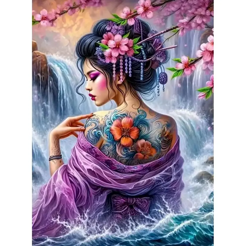 CHENISTORY Malen nach Zahlen Japanische Geisha Zeichnung auf Leinwand Handgemalte Kunst DIY Bilder nach Zahlen Figuren für Erwachsene Bastelset