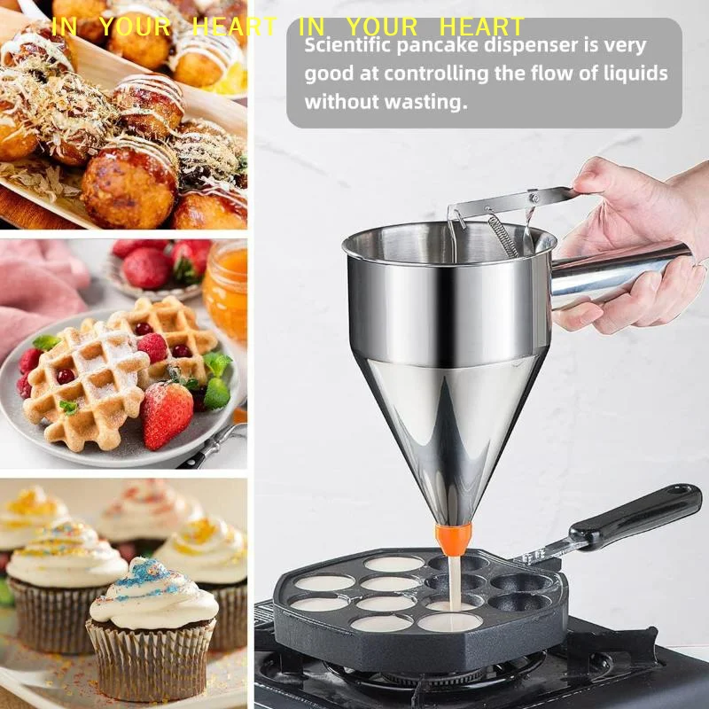 1200ml Stainless Steel Funnel Dispenser With Rack Cupcake Pancake Batter Maker