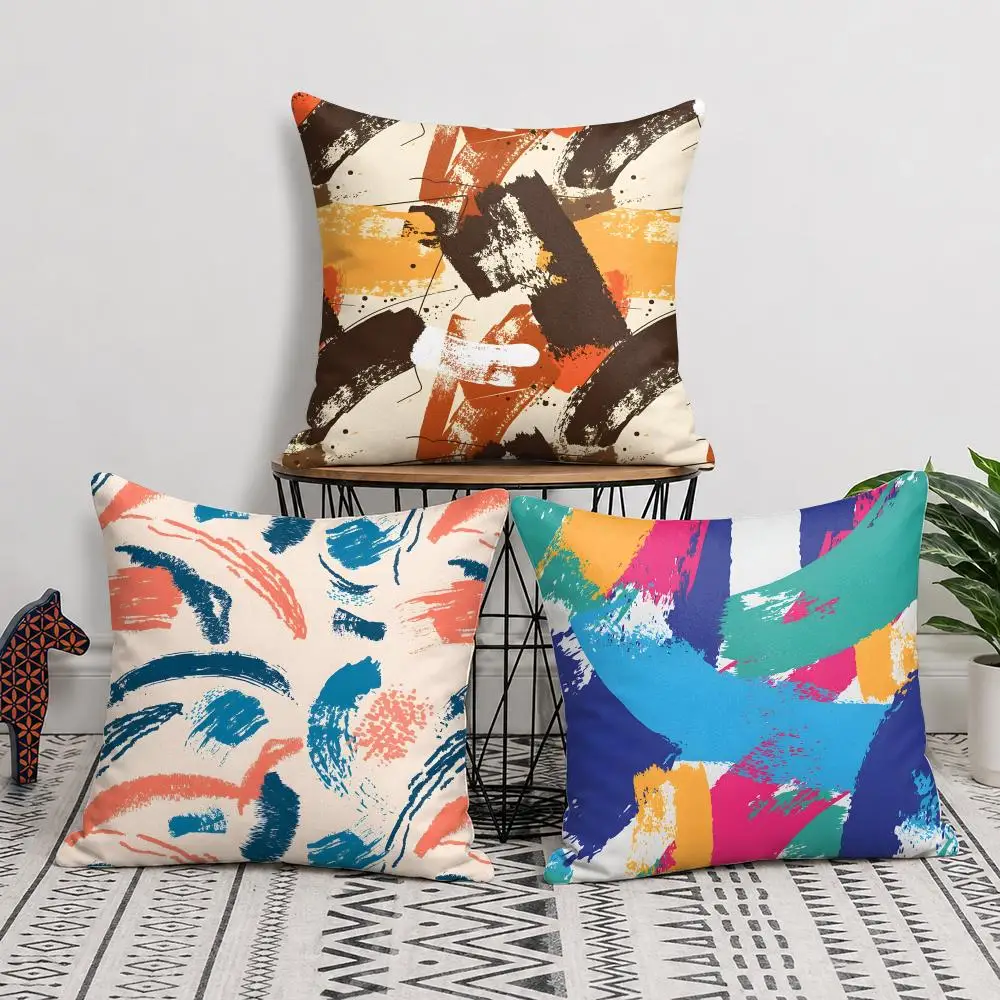 Modern Graffiti Stroke Prints Cushion Cover Silky Short Plush Invisible Zipper Dustproof Sofa Pillow Case For Home Decor