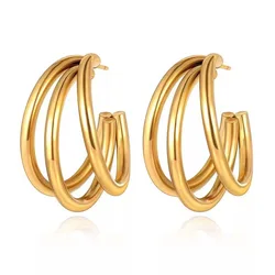 316L Stainless Steel Exaggerated Multilayer Stud Earrings For Women Fashion C Type Female Earrings Simple Girl Jewelry