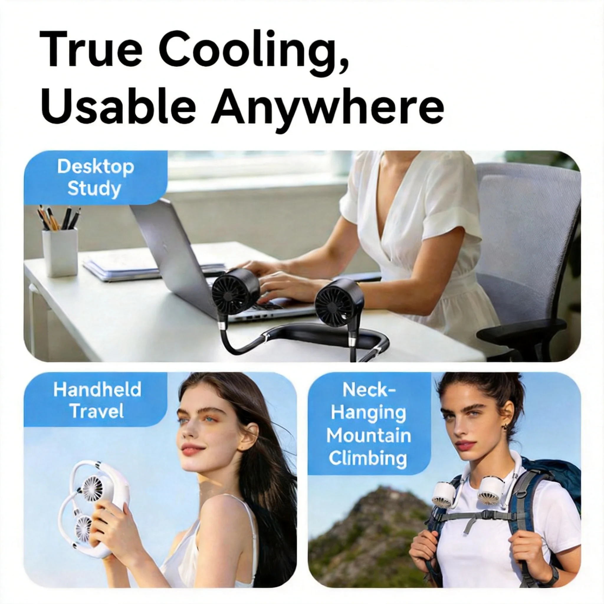 Portable Neck Fan, Wearable Personal Cooling Fan, Upgraded High-Speed Turbine, 6-Speed Adjustment, Bldc Brushless Motor with Strong Airflow, 3000Mah Rechargeable Battery, Flexible Hose with 360-Degree Adjustment, Stylish and Cool Hands-Free Neck Fan, Led Display for Power Level, Suitable for Outdoor/Travel/Hiking/Indoor Use, Ideal Gift for Women and Men