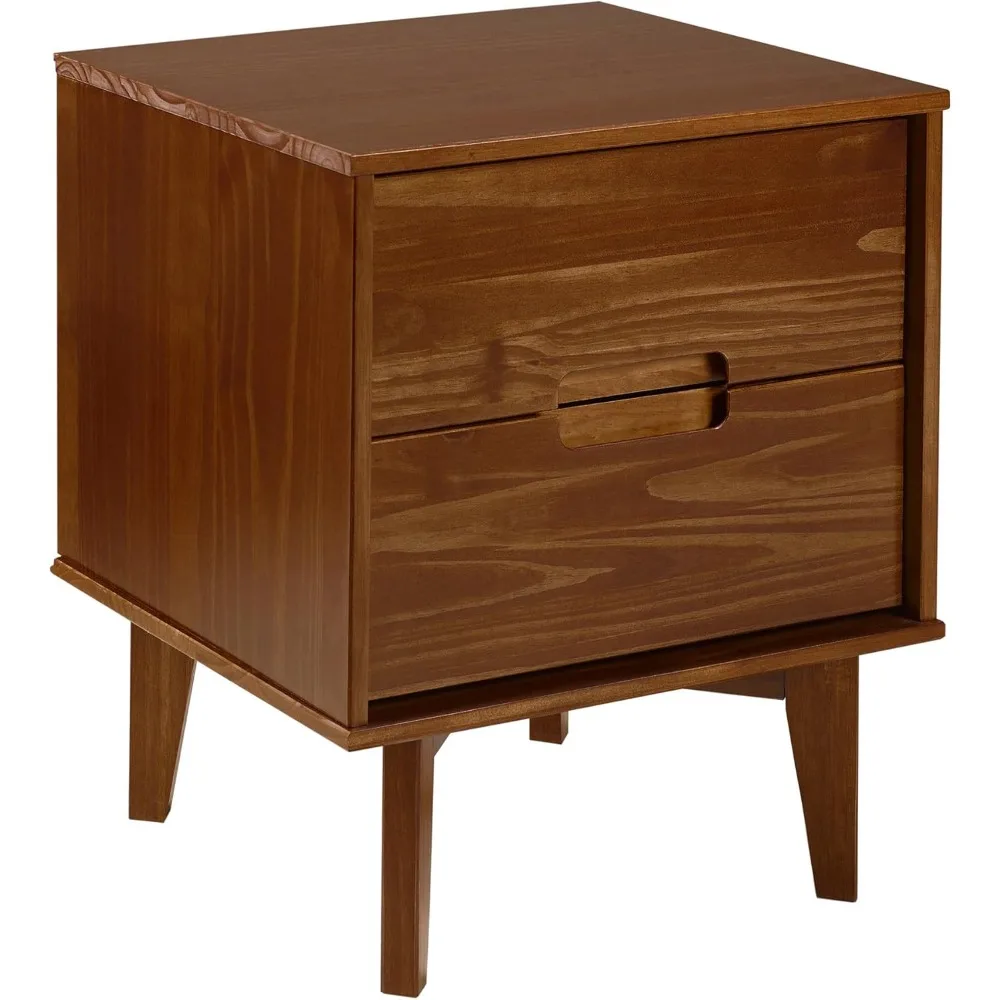 

Mid Century Modern Grooved Handle Wood Nightstand Side Table Bedroom Storage Drawer and Shelf Bedside End Table, 2