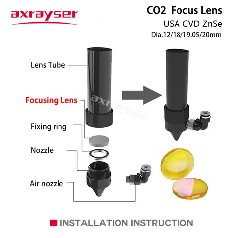 Axrayser CO2 조각 절단기용 초점 렌즈, CVD ZnSe 렌즈 직경 18mm, 19.05mm, 20mm, FL38.1 50.8 63.5 101.6, 10 개