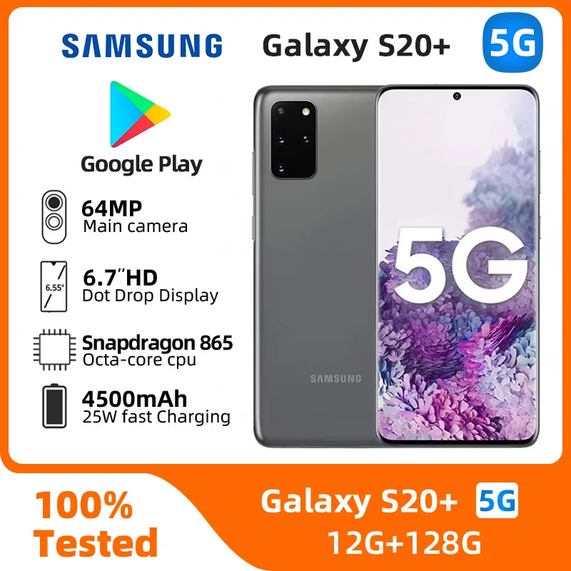 Samsung Galaxy S20+ S20 Plus 5G 12GB RAM 128GB ROM 6.7inch 64MP Camera Snapdragon NFC used phone