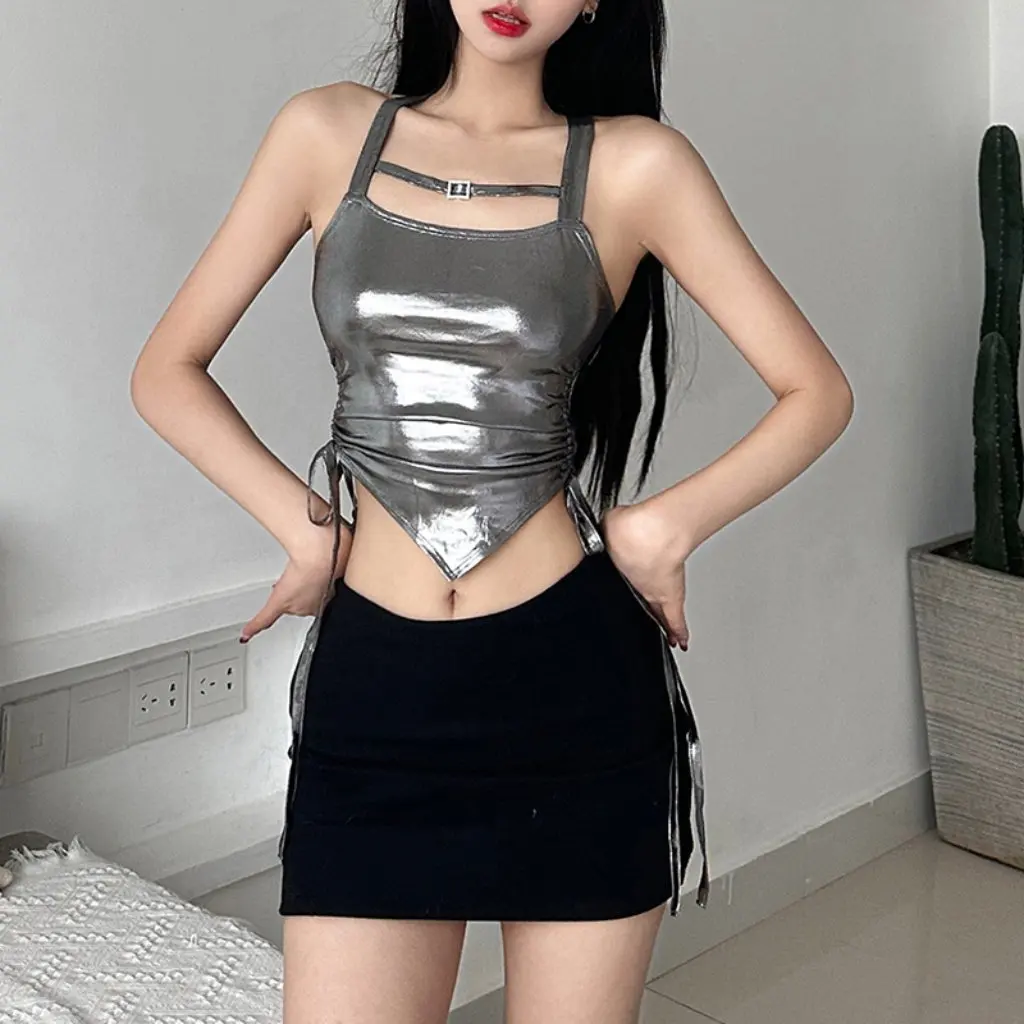 

Women's Slim-fit Pleated Vest Solid Color Strap Backless Fashion Top European American Style Spring Summer New