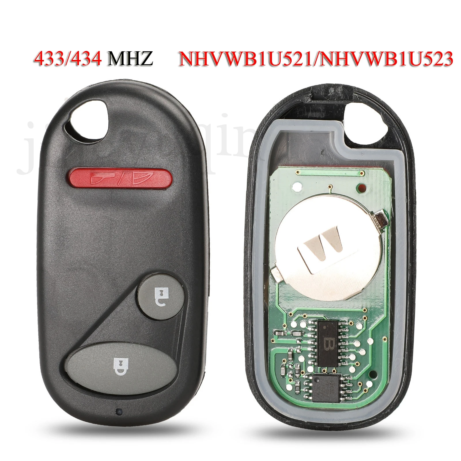 jingyuqin Remote Car Key For Honda For Civic 2001 -2005 2+1Buttons 433/434Mhz NHVWB1U521/NHVWB1U523 Keyless Go